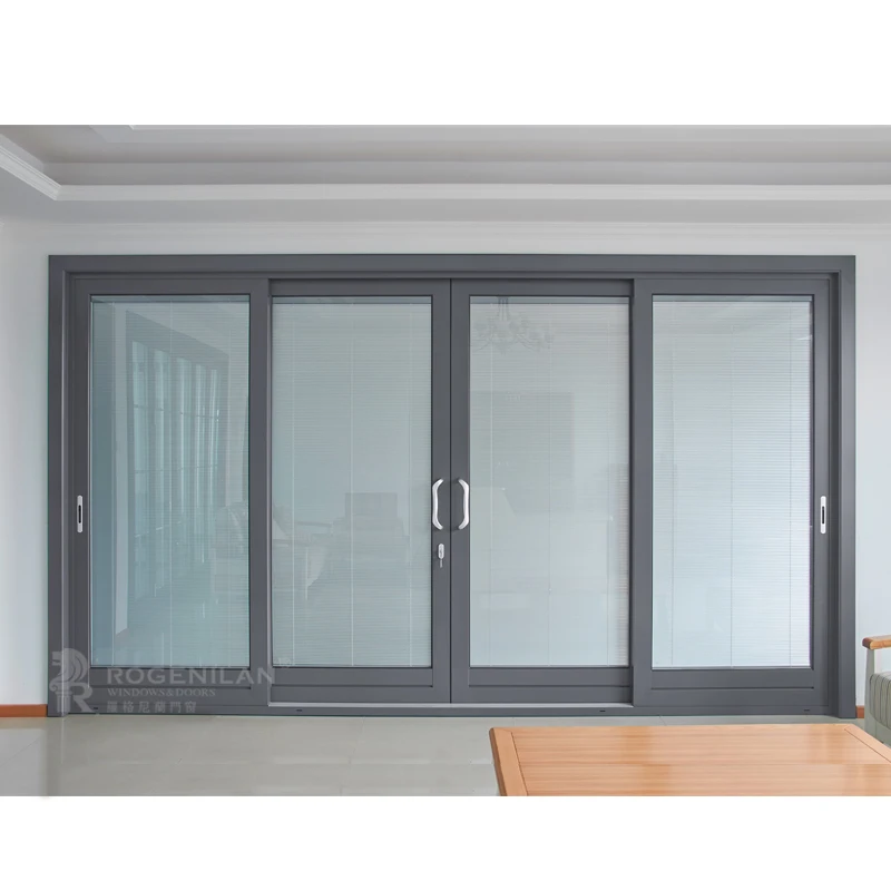 Large Residential Sliding Doors with Electric Blinds Aluminum Alloy Broken Bridge Double Glazed Doors