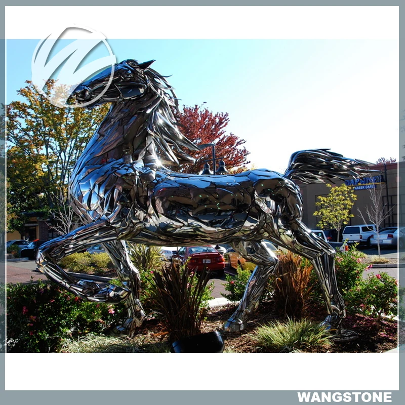 Forging stainless steel mirror polished large outdoor horse sculpture