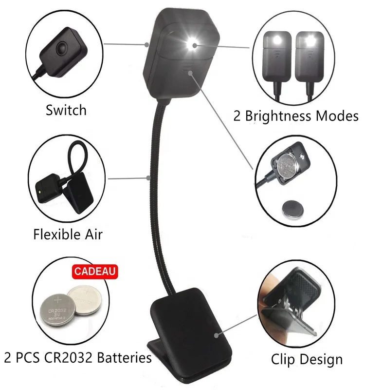 
LED Clip Light Mini Super Bright Battery Powered Flexible Eye-Care and Portable Night Reading Lamp 