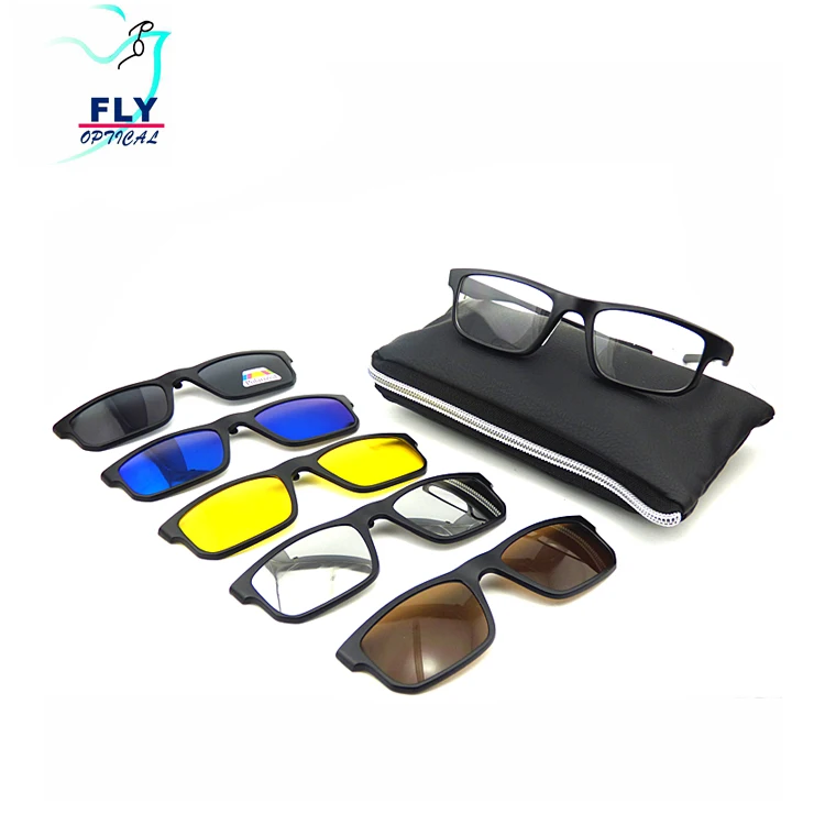New Wholesale UNISEX  Clip-on TR90 Frame 5 in 1 Polarized PC lens fashion men glasses  women Sun glasses