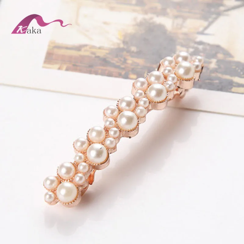 
women hair accessories crystal rhinestone pearl barrettes 