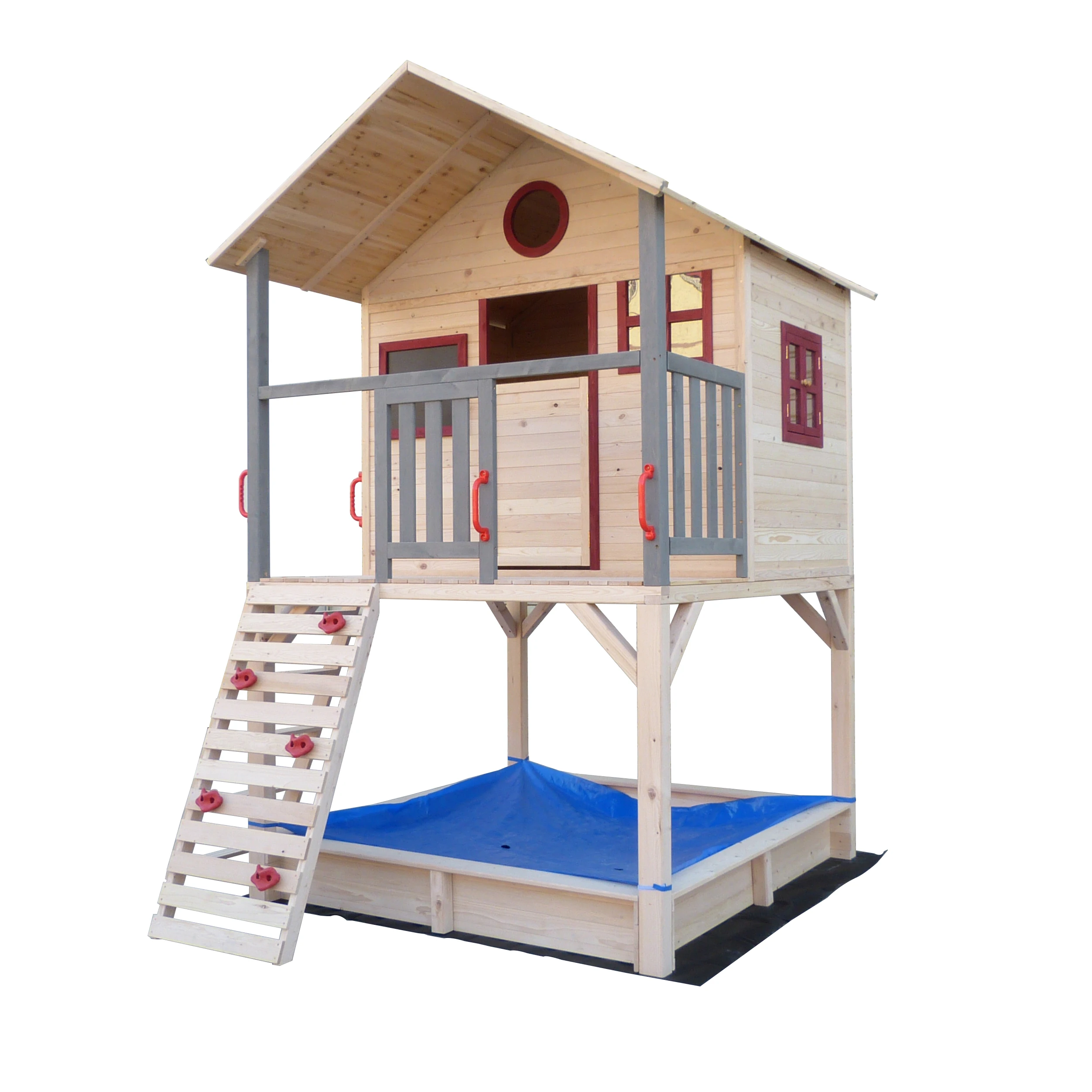 
waterproof prefab garden cheap children outdoor kids wooden playhouse with plastic slide 