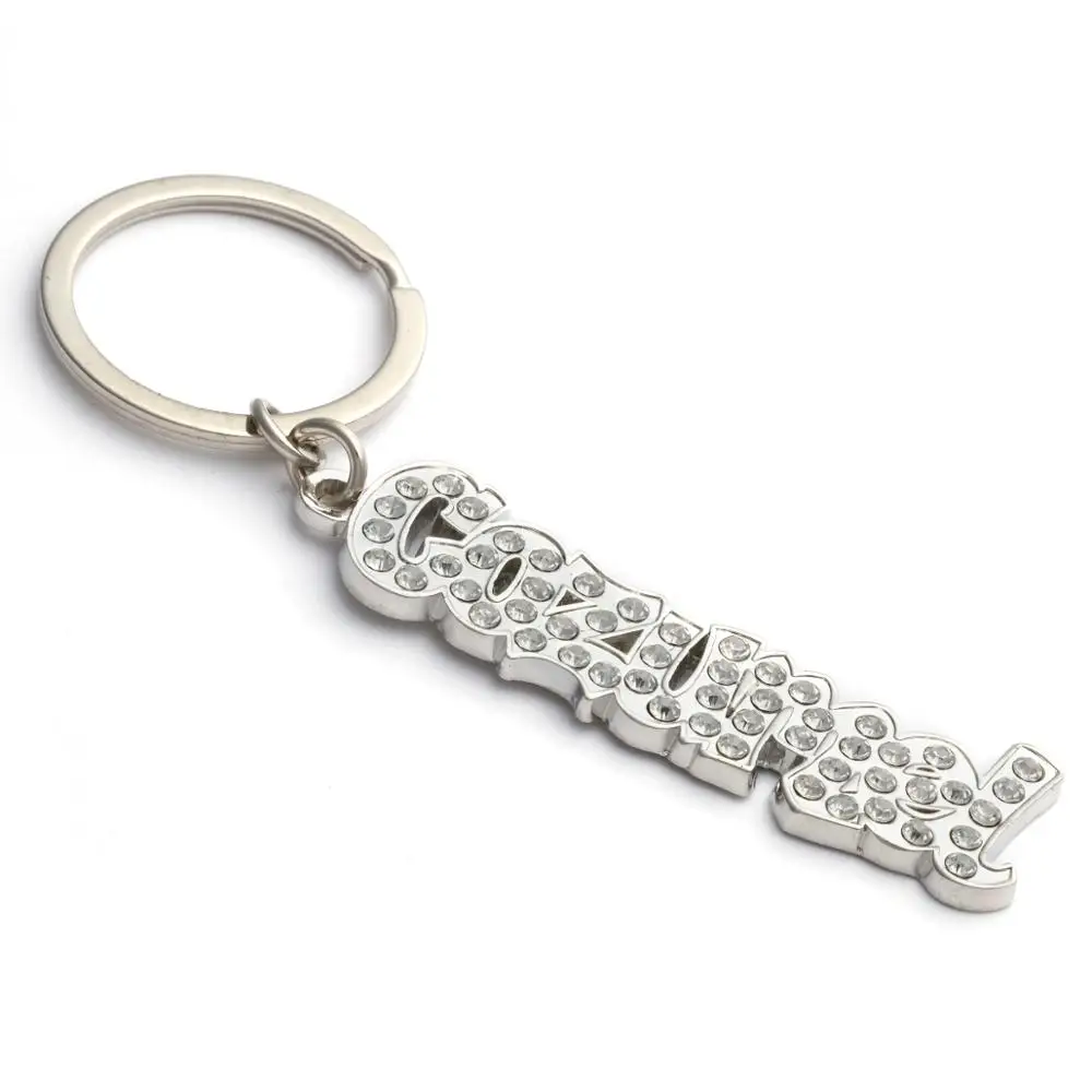 Factory wholesale custom metal silver keychain with diamonds