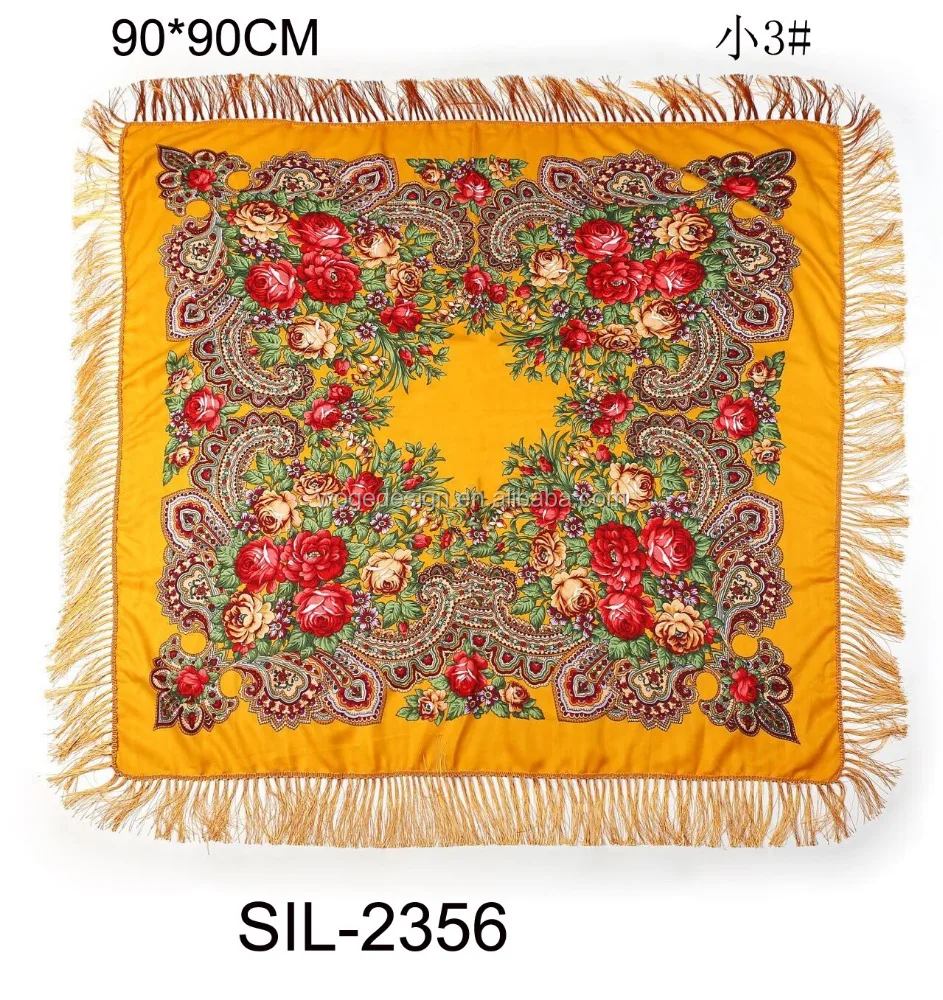Best supplier Russian style bulk buy islamic wrap shawl scarfs boho hijab print lady viscose square floral scarf