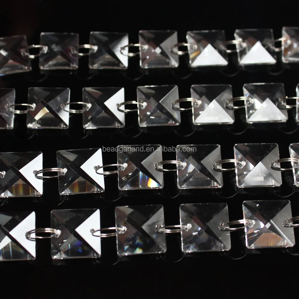 Clear Crystal Square Glass Bead Round Ring Beaded Garland For Chandelier Decoration