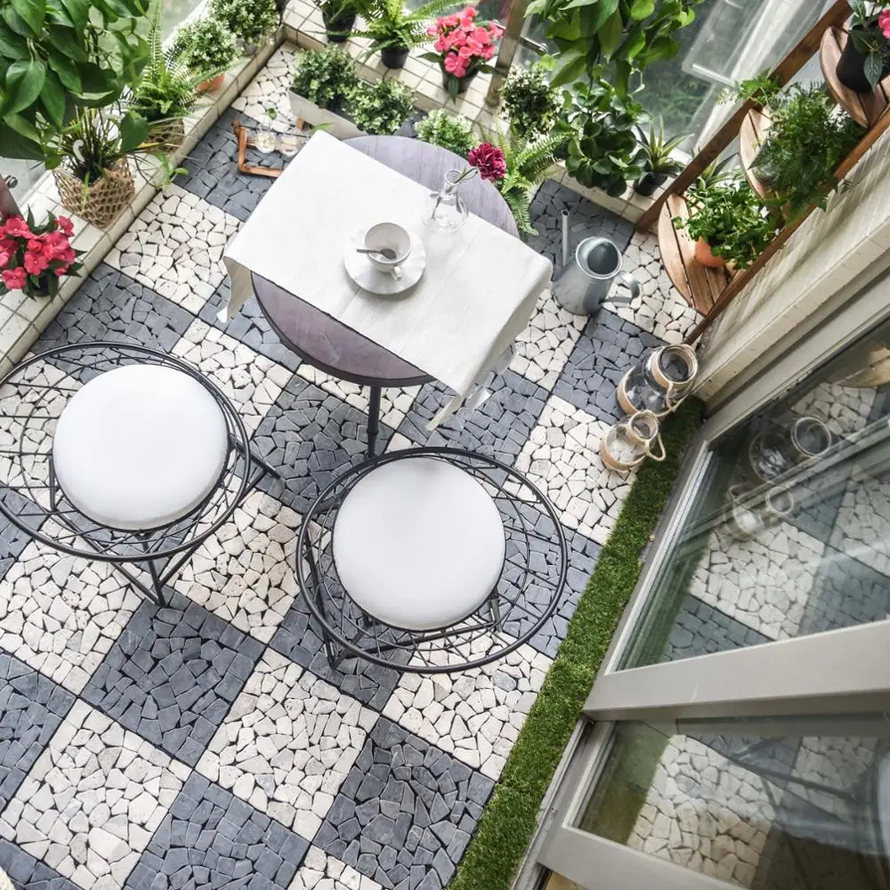 
Multi color travertine stone with marble mosaic DIY deck tile for outdoor floor 