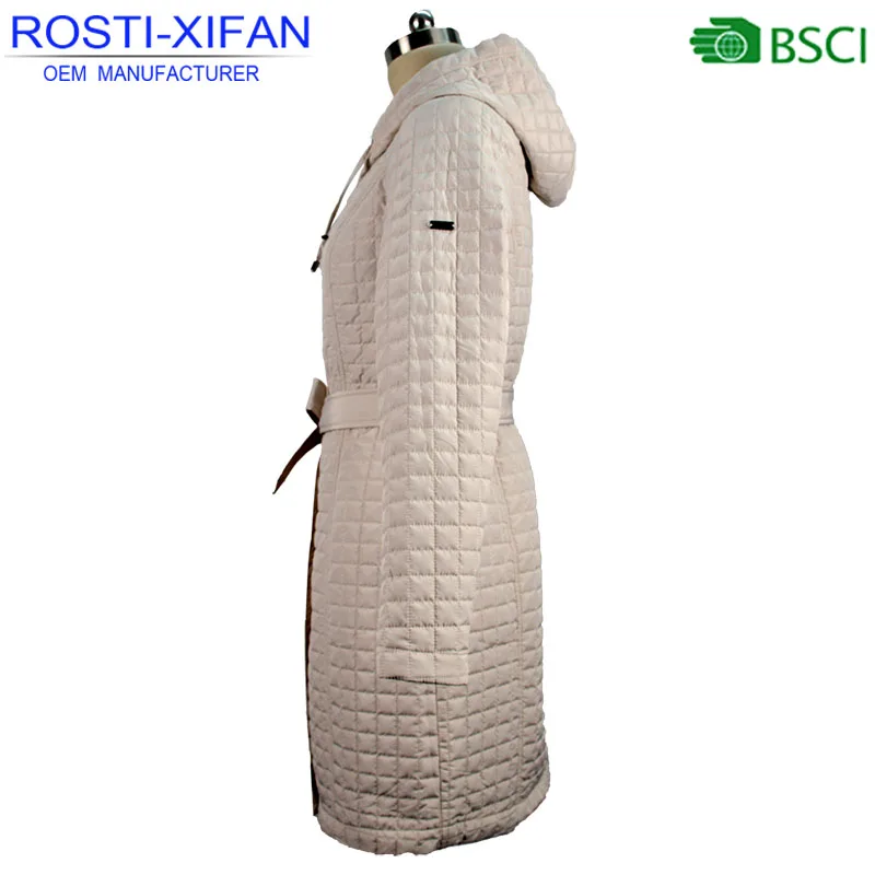 Spring Windproof Womens Beige Thin Quilted Long Jacket Women Quiting Outerwear