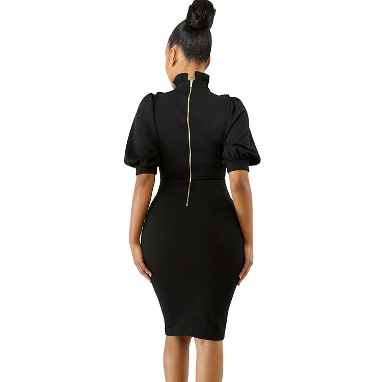 Женское элегантное платье с рюшами, высоким воротом и рукавами-фонариками