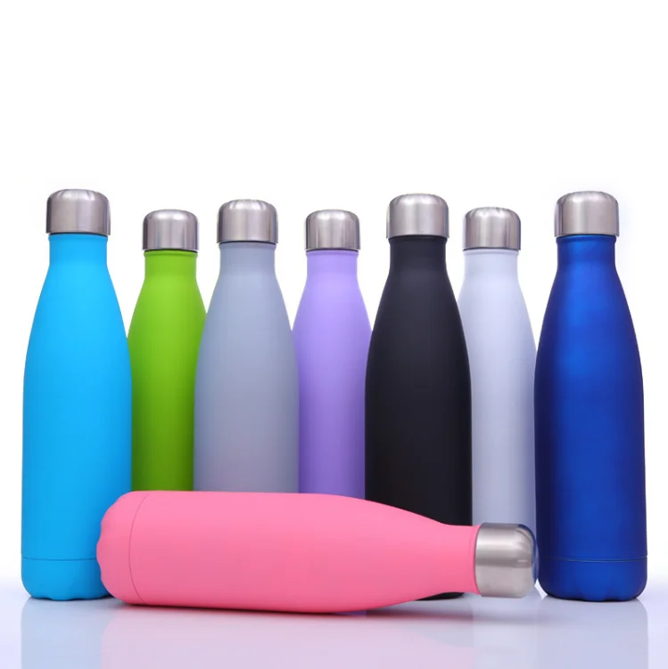 500ml rubber blue cola bottle stainless steel vacuum insulate rubber aqua bottle water bottle with custom logo