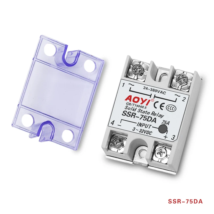 AOYI SSR Series Single Phase Solid State Relay SSR-75DA DC to AC with LED light
