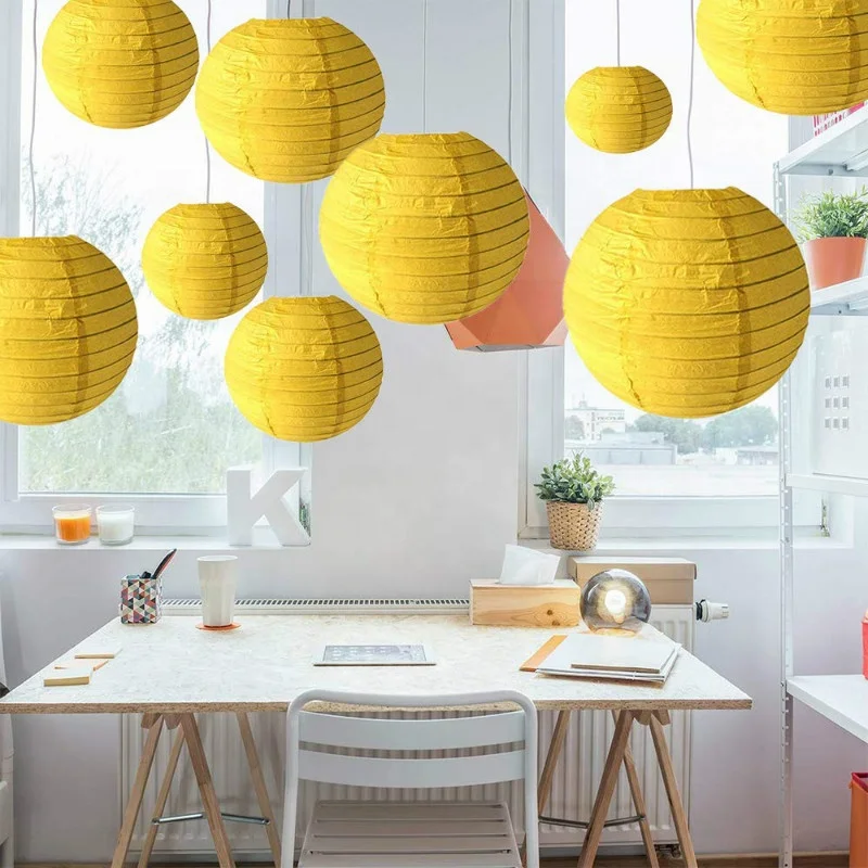 Желтые круглые бумажные фонарики Китайские 10 дюймов Большие Висячие Шаровые украшения для Хэллоуина дня рождения свадьбы детский душ