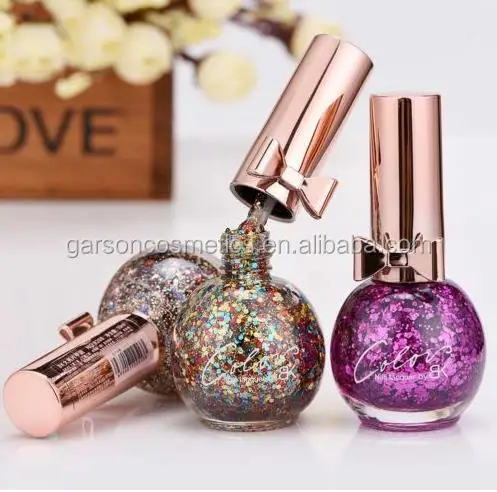 Garson OEM private logo 10 ml shiny glitter sequins nail polish clear nail art soak off nail polish