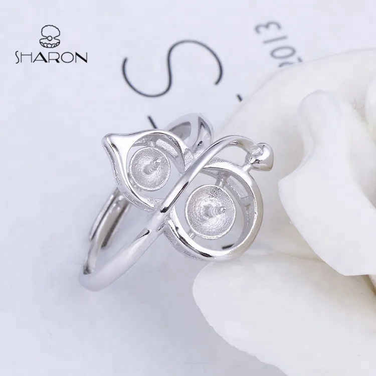 Hot Sale Jewelry Gourd Shaped Sterling Silver Adjustable Natural Freshwater 2 White Pearl Ring