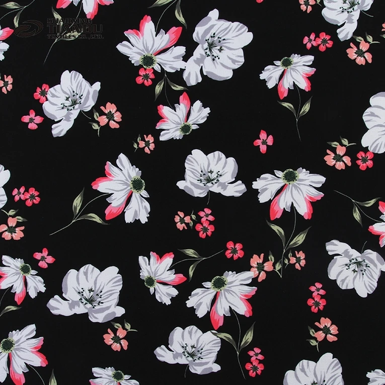 New design shaoxing textile stock lot woven chiffon rose print fabric price per yard