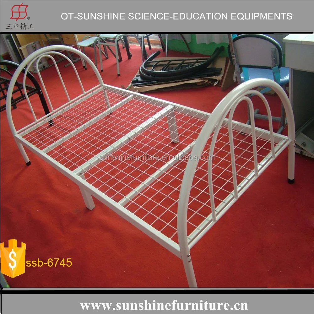 
cheap modern simple single metal bed iron bed white for home school and hotel 