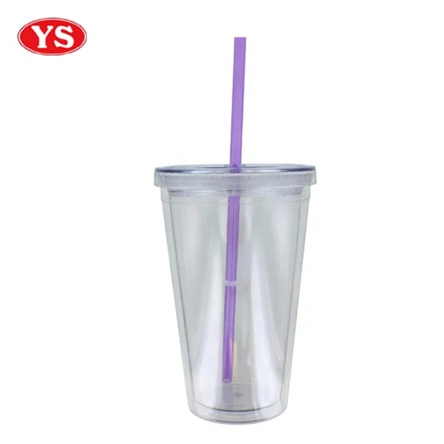 Customized Transparent Plastic 12 oz. Double Wall Sip Tumbler with Lid and Straw