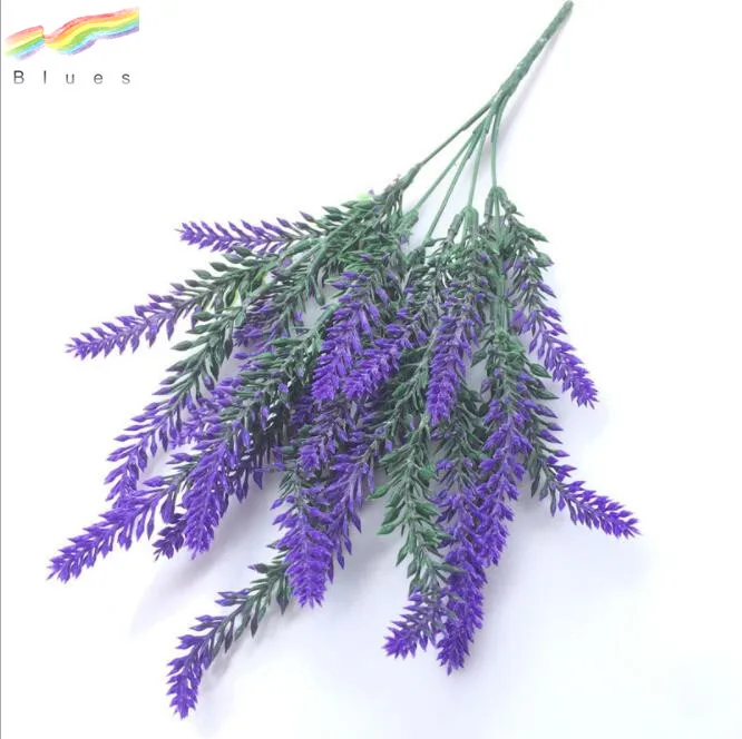 Plastic artificial lavender flower flocked bouquet decoration