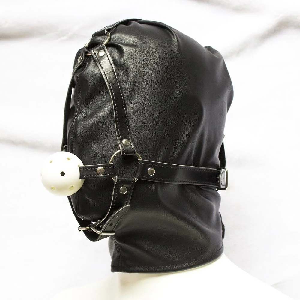 Sex Toys Black Pu Leather Head BDSM Bondage Hood Open Eye Mouth Erotic Couple Flirting Adult Toys Adjustable Mask Cosplay