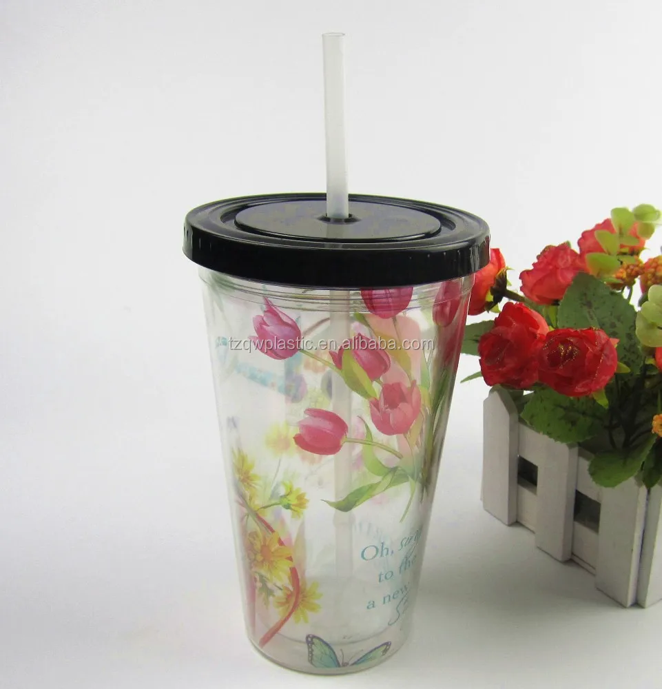Пластиковые двойные стенки соломенная чашка с ПВХ insert-450ml