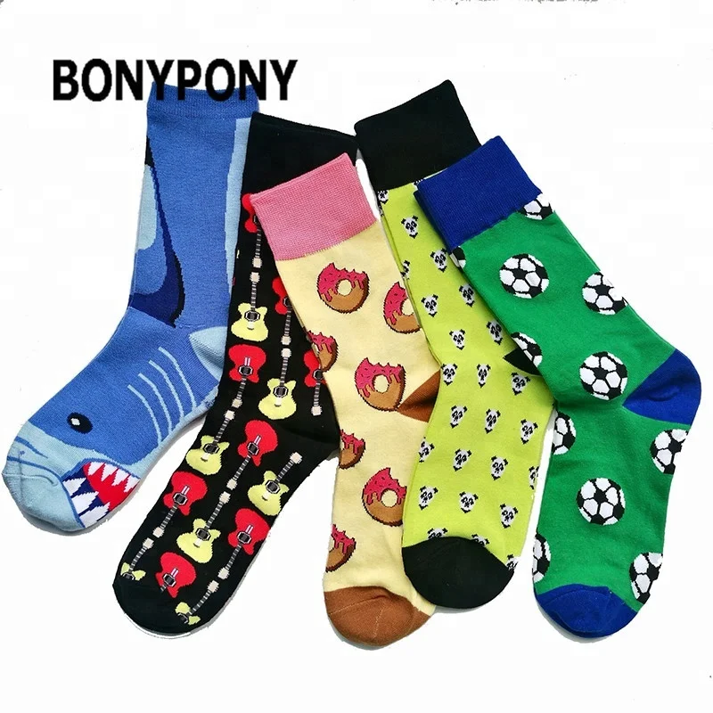 bonypony wholesale retail custom high quality cotton colorful funny funky happy style midcalf crew socks for men