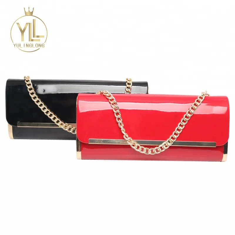 Красный черный виниловый вечерний клатч из искусственной кожи с металлической рамкой