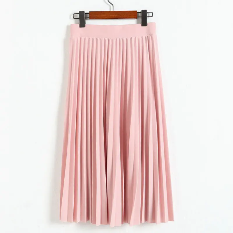 Crinkle Cotton Blend Women Girl Skirts Spring Elastic Waist Fold Slim Skirt Pleated Department Summer Pink Gray Black Download