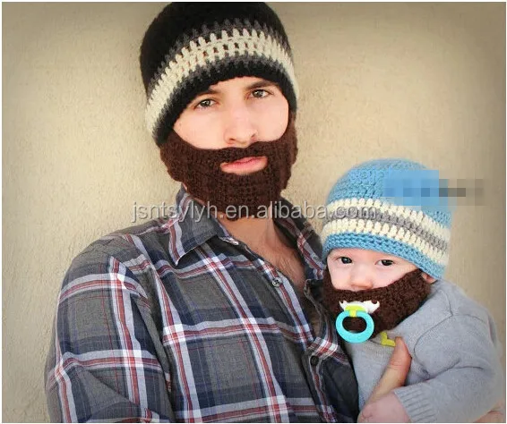 Модная Вязаная Шапка-бини в полоску с бородой, 2015