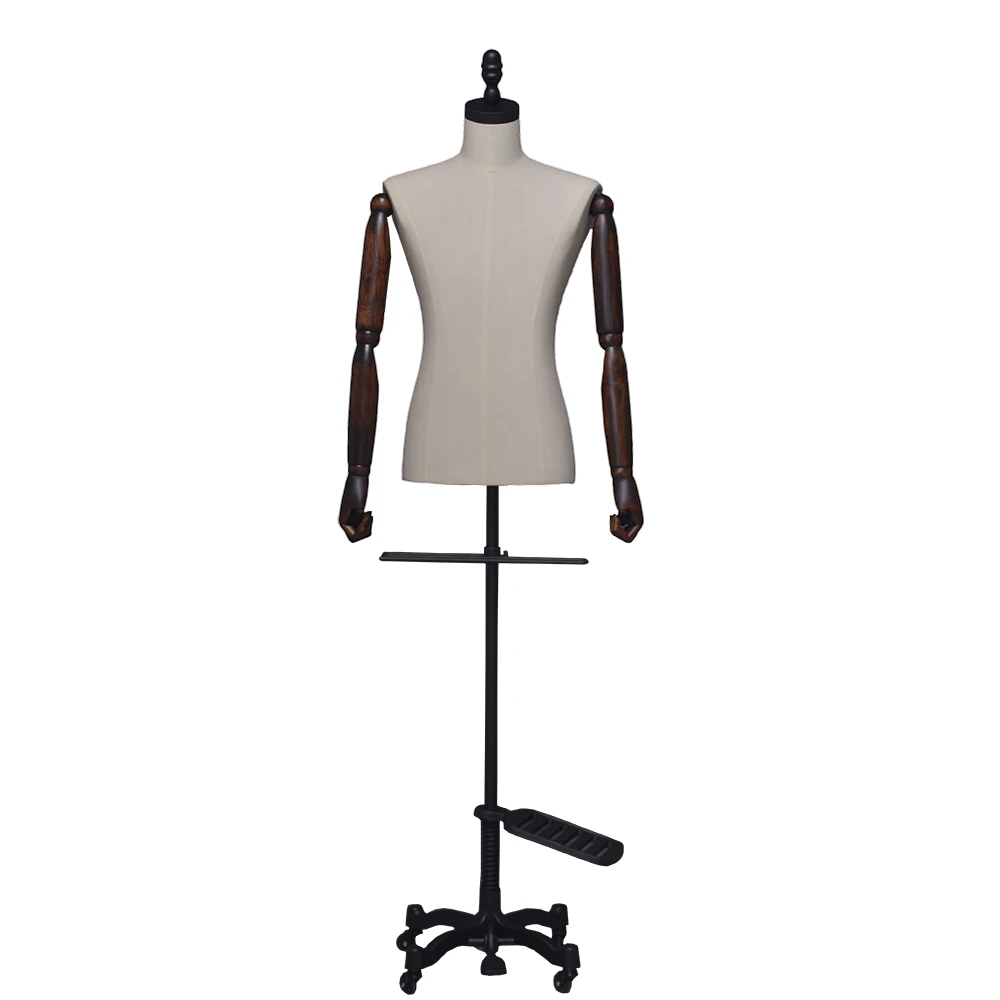 fashion linen tailor dress form with wooden arms male tailor dummy mannequin for sale cheap