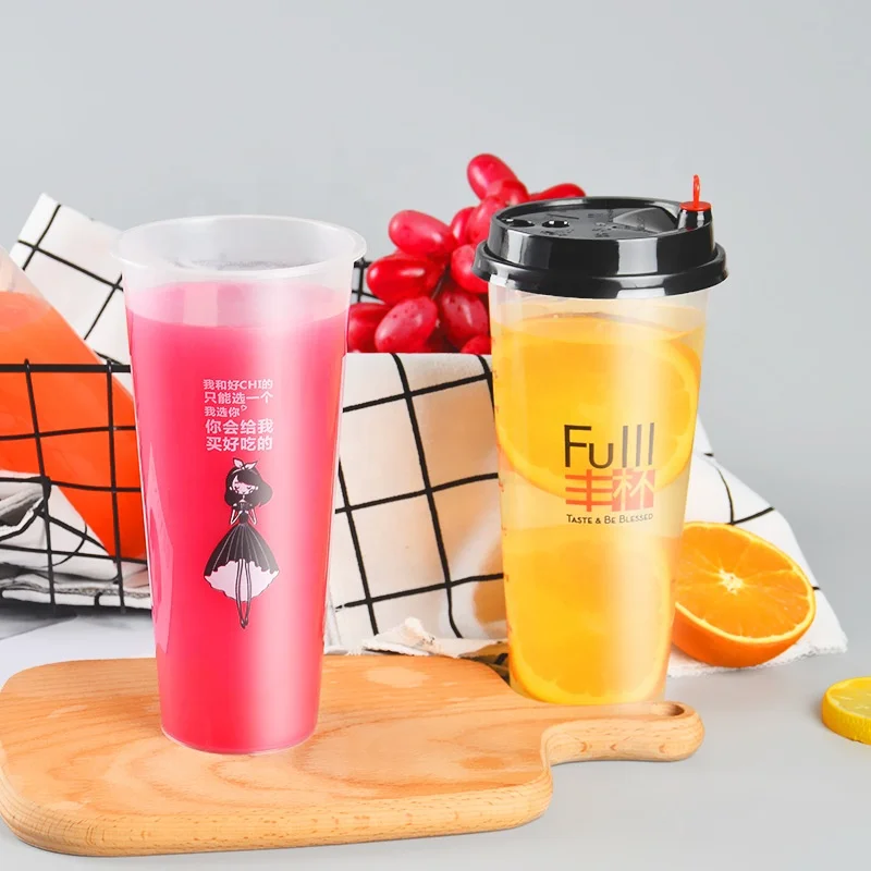 
Promotional Food Grade Hard Milkshake PP Cups With Injection Lids Plastic Injection cups with print 