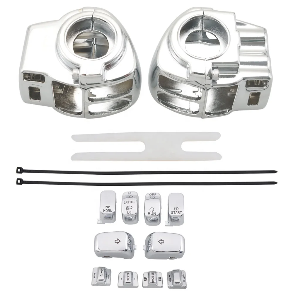 Pair Switch Housing Cover + Chrome10pcs Switch Caps Fits For Harley Touring Electra Glide FLHTCU / FLHTCUI 96-2013 Motors
