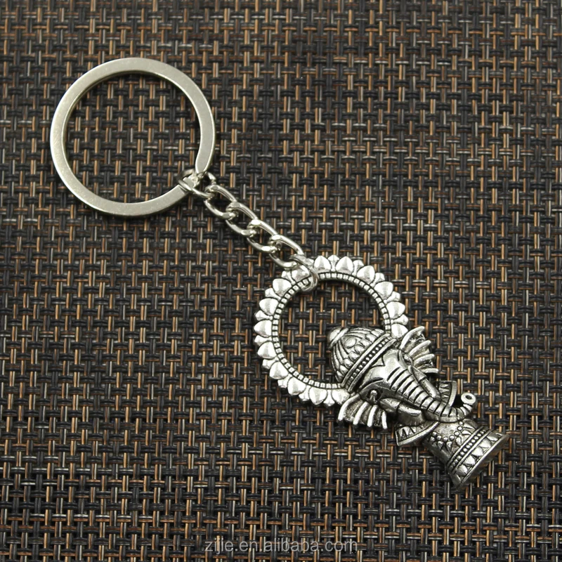 New fashion DIY men keychain 50*28mm Ganesha elephant buddha pendant Car Key Chain 30mm Ring Holder For Gift