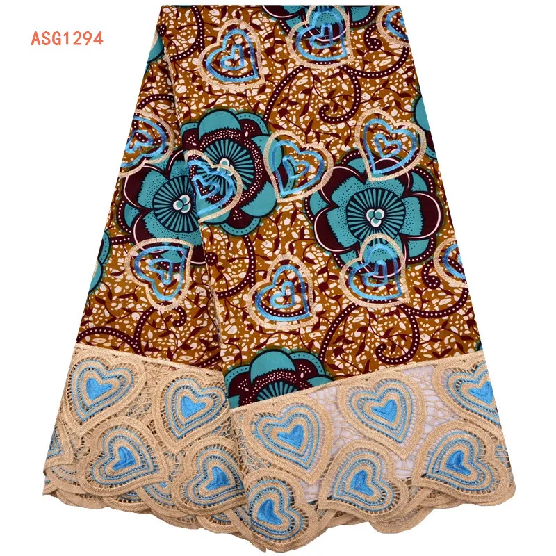 
African Wax Lace Fabric Hot Sale Latest Arrival Ankara Wax With Guipure Cord Lace Fabric For Nigerian Wedding Party Dress 