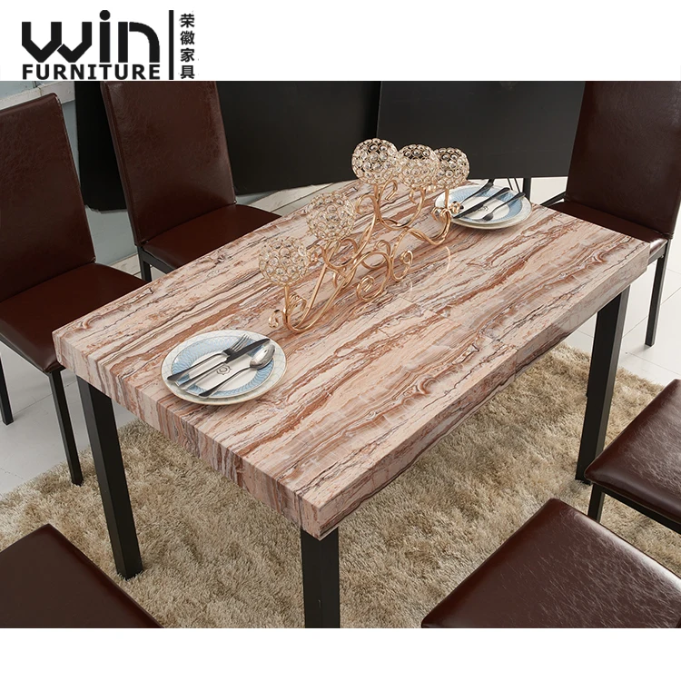 
Home Use 6 Seater Dining Table Modern Extendable Table Top with Metal Base 