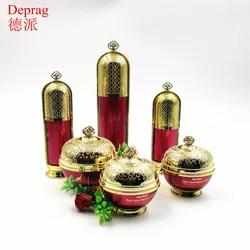 gold color crown shape whole set cosmetic packaging acrylic cosmetic bottle and jar