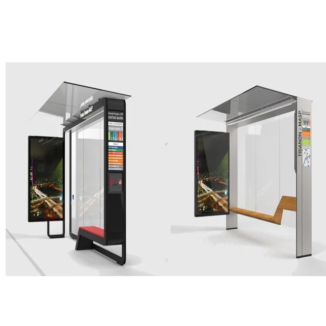 led screen display advertising bus shelter high quality 304 stainless steel bus stop
