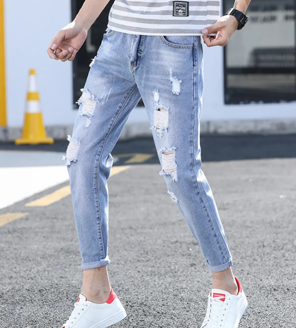 New trendy korean vintage style boys summer pants casual loose jeans for men