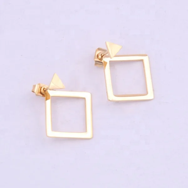 Women New Gold Platning Hollow Stainless Steel Stub Minimalist Triangle Earrings