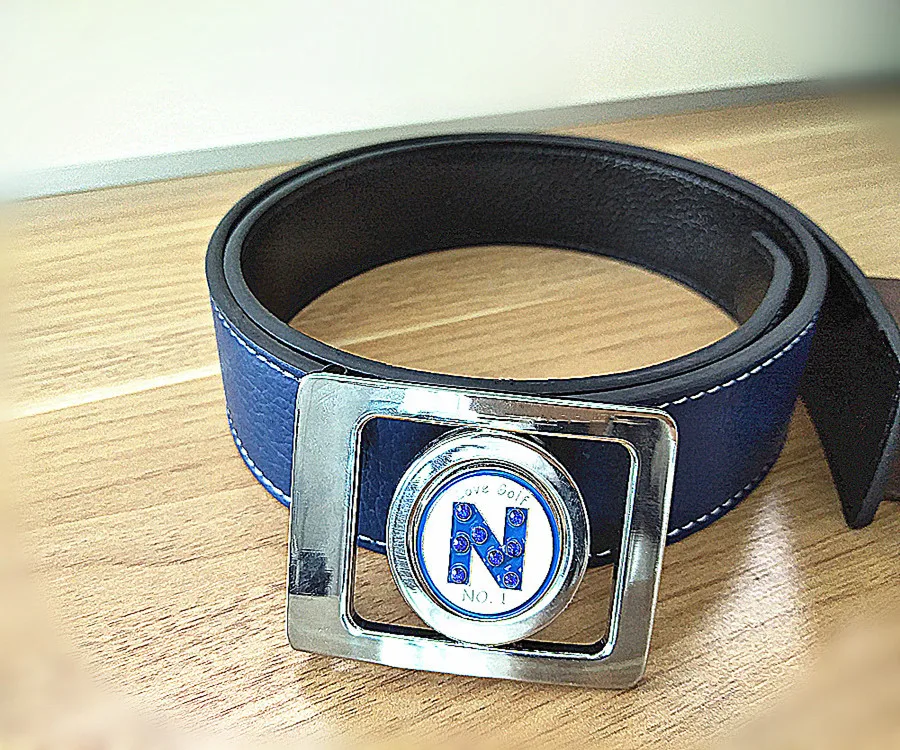 New Style Custom Logo CowHide Golf Leather Belts With Marker