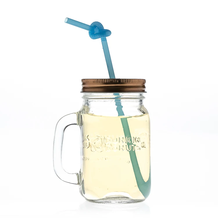 Drinkware Supplier 420ml 15oz Square Shaped Engraving Empty  Glass Mason Jar Cup With Handle