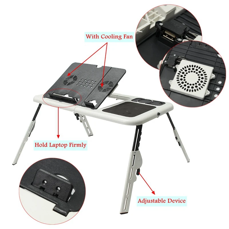 Folding Laptop Stand Desk Holder Laptop Desk Table with Powerful 2 USB Cooling Fans Mouse Pad Notebook Table Laptodesk for Bed