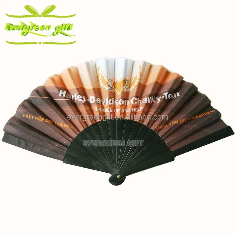 custom design different 9inch wooden handle fabric fan