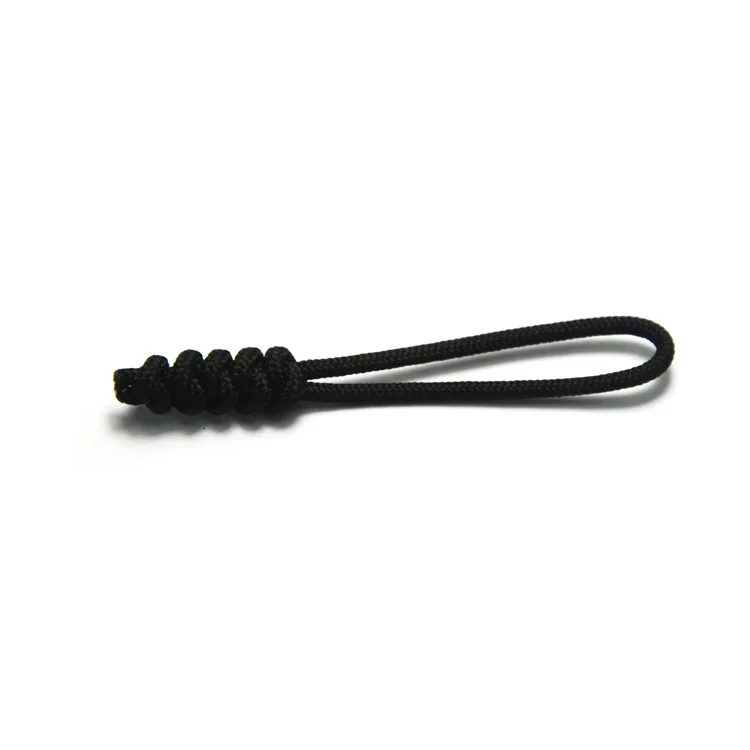 Special hand tying black rope zipper slider, zipper puller