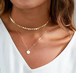 YongZe fashion jewelry women accessories double layer alloy round coin pendant choker necklace