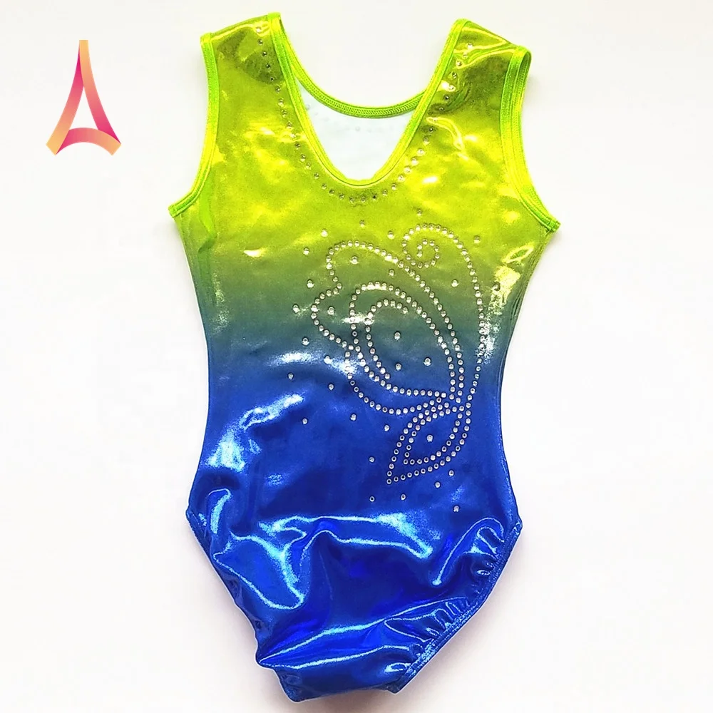 Butterfly rhinestone-embellished Shiny ombre Girls Leotards Gymnastics Apparel