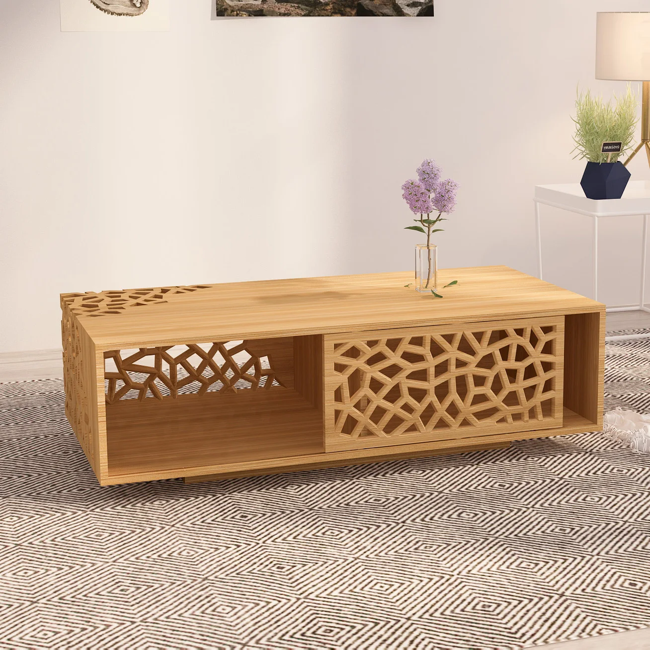 Slide Modern Design for living room Solid Bamboo Coffee Table with sliding door