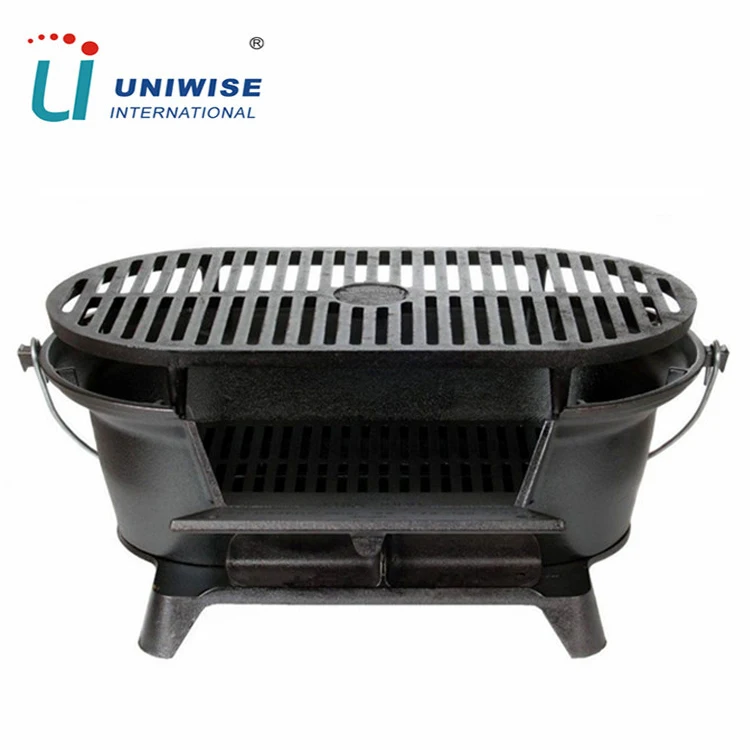 Cast Iron Portable Outdoor BBQ Grill Small Camping Charcoal Barbecue Grill