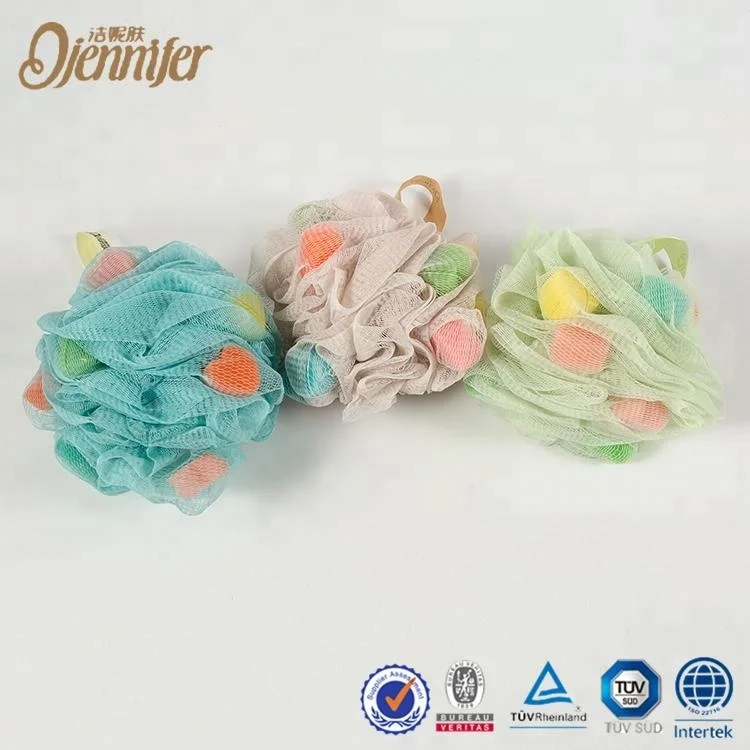 China Factory Shower Pouf Mesh Printed Loofah Bath Sponge