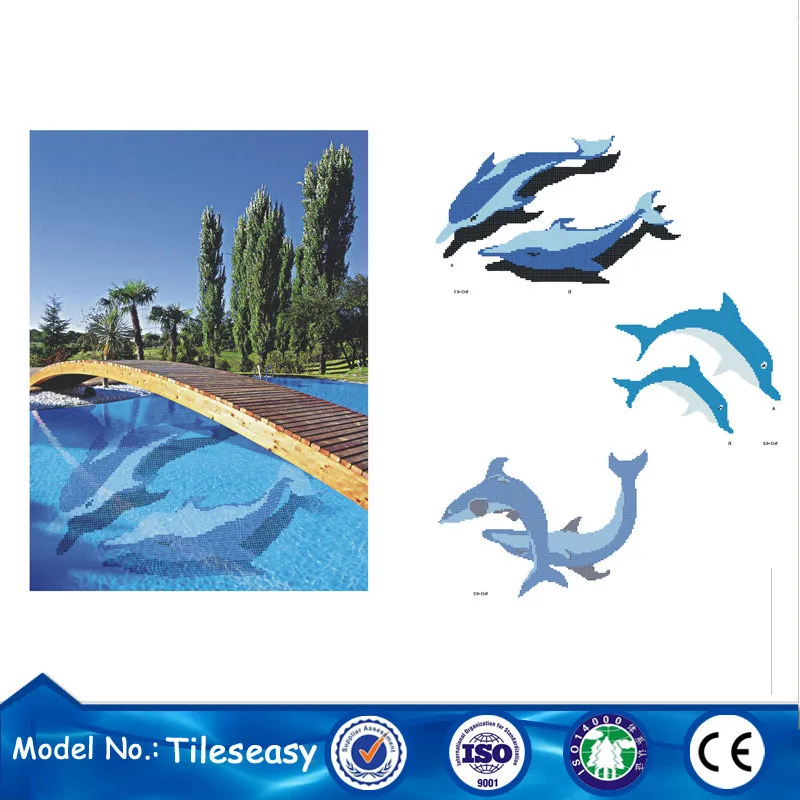 Dolphin mosaic pattern decorative floor tile for pools
