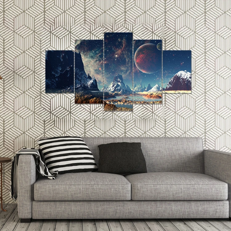 
5 pieces night sky iceberg canvas painting for multi-panel 3d wall painting 