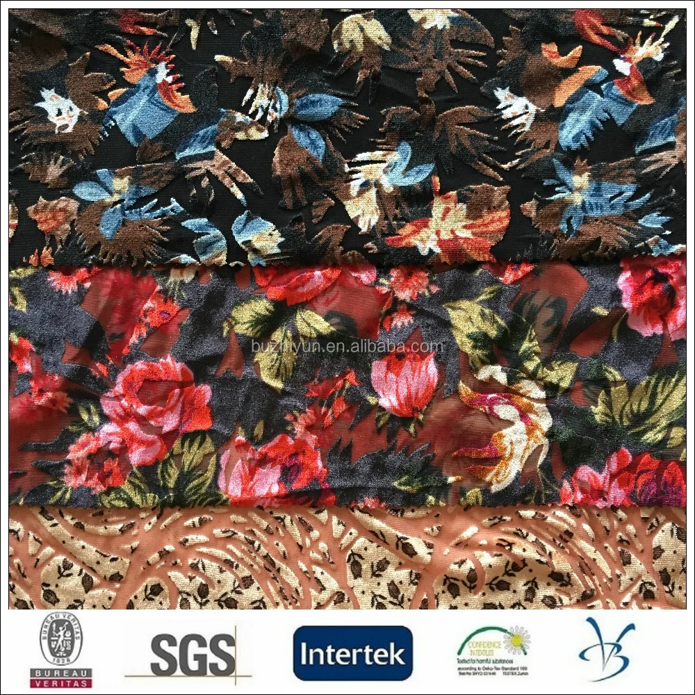 excellent quality stretch kawaii floral print burn out super soft micro velvet